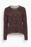 R13 Printed Relaxed Crewneck Sweater in Red Hearts on Black