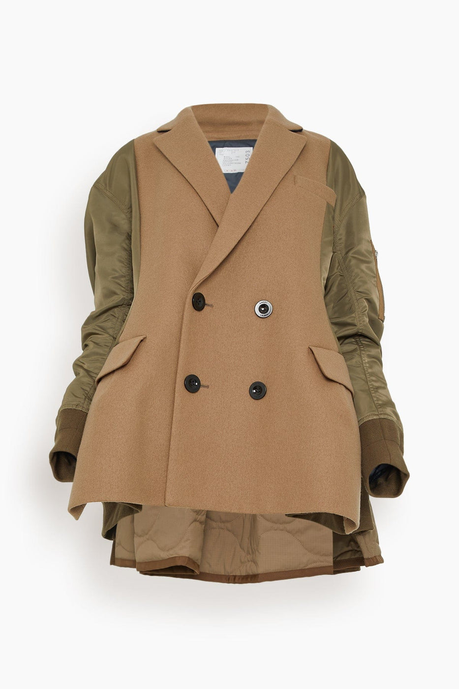 Sacai Coats Wool Melton x Nylon Twill Quilted Coat in Beige/Khaki Wool Melton x Nylon Twill Quilted Coat in Beige/Khaki