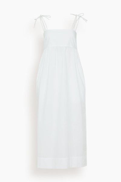 Cotton Poplin String Midi Dress in Bright White