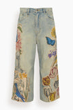 R13 Jeans Articulated Knee Cropped Jean in Applique Denim Articulated Knee Cropped Jean in Applique Denim