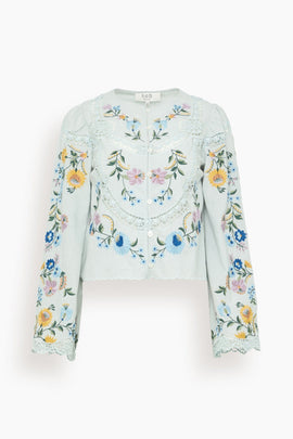 Celia Embroidery Long Sleeve Blouse in Sky