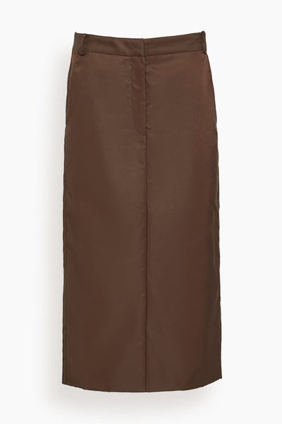 Eco Nylon Midi Trouser Skirt in Brown
