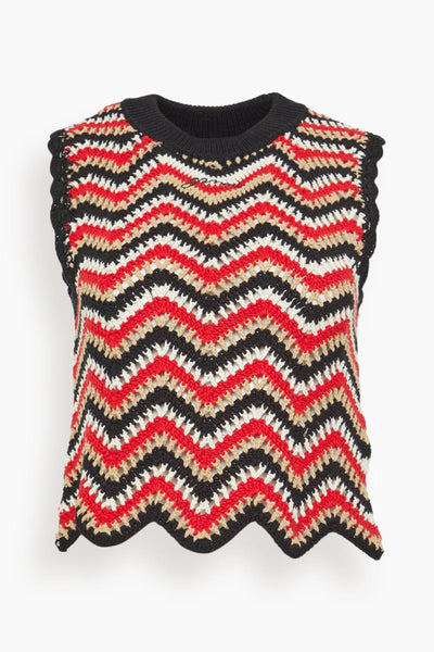 Cotton Crochet Vest in Racing Red