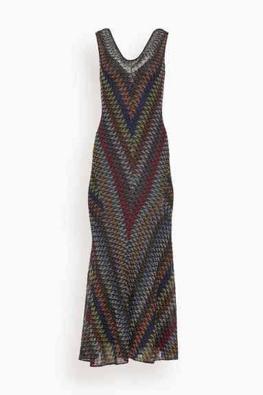 Missoni Cocktail Dresses Long Dress in Dark Base and Multi Color Relief