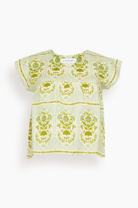 Delphine Top in Green Trellis
