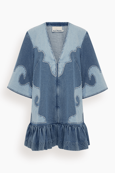Jesse Denim Applique Mini Dress in Blue