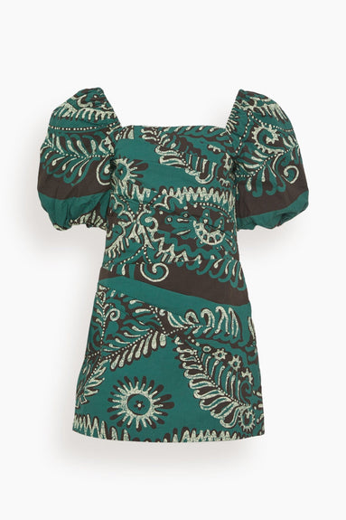 Sea Dresses Charlough Print Puff Sleeve Draped Dress in Green