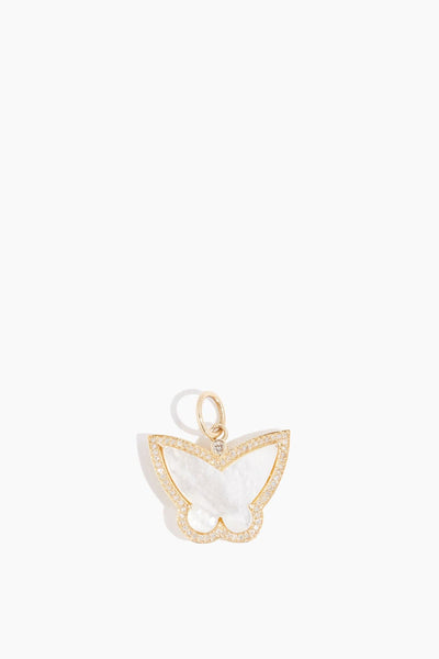Mother of Pearl Pave Butterfly Pendant in 14k Yellow Gold