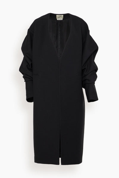 Crinkled Sleeve Coat in Black