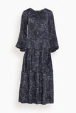 Plan C Pleated Dress in White Flower / Blue Base