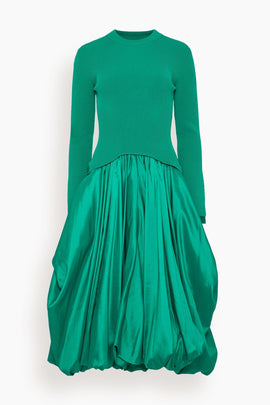Kenlie Long Sleeve Mock Neck Midi Dress in Kelly Green