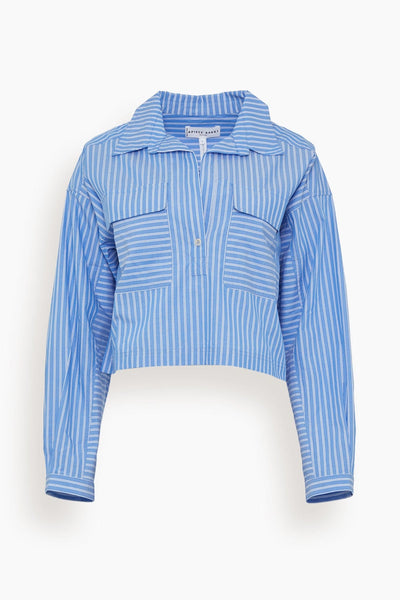 Cropped Kava Top in Blue and Cream Stripe