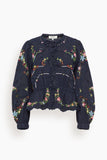 Sea Edwina Embroidered Long Sleeve Tie Front Top in Navy