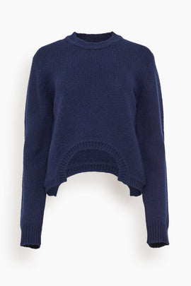 Soft Lambswool Shrunken Crewneck Pullover in Navy