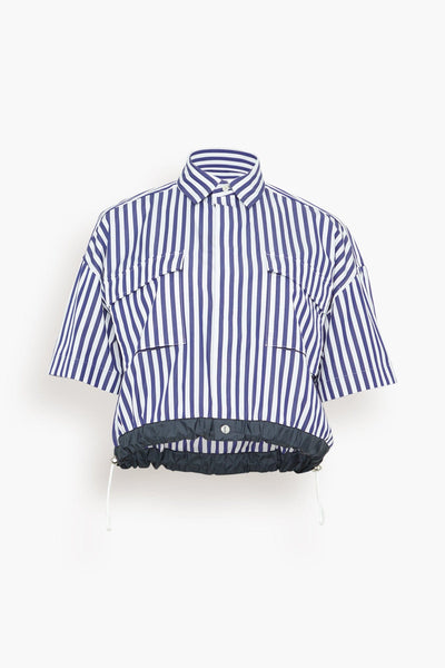 Thomas Mason Cotton Poplin Shirt in Navy Stripe
