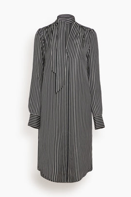 V-Neck Scarf Dress in Black Stripe