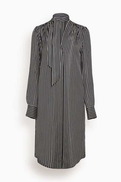 V-Neck Scarf Dress in Black Stripe