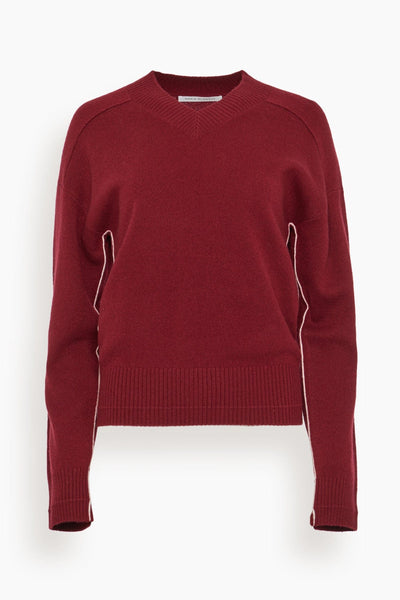 High V Neck Sweater in Ox Blood