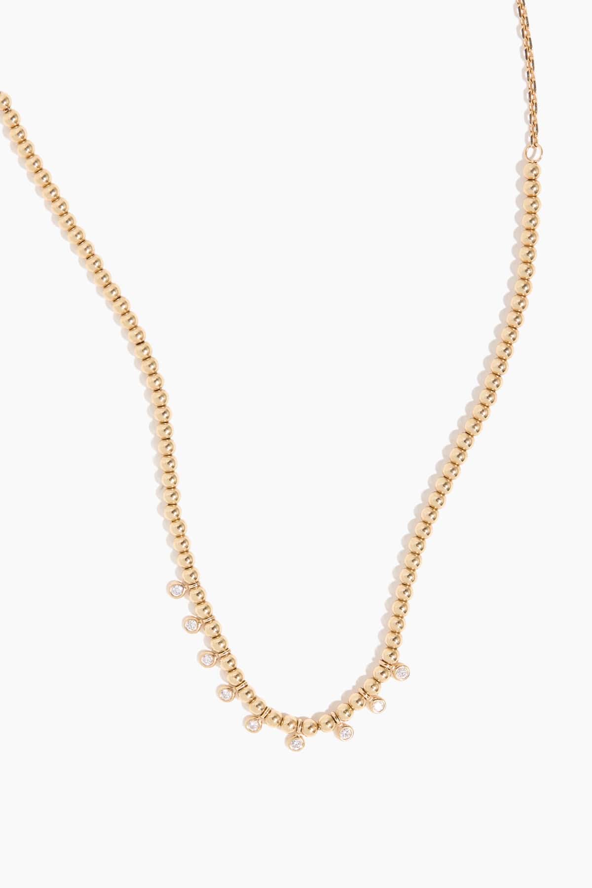 Theodosia Necklaces Bezel Diamond Fringe On Ball Chain in Yellow Gold Theodosia Bezel Diamond Fringe On Ball Chain in Yellow Gold