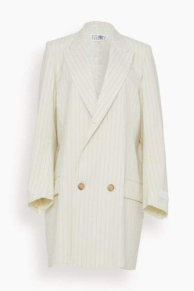 Stripe Long Suit Jacket in Off White/Black