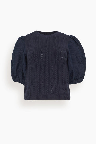 Myra Cotton Combo Sleeve Sweater in Navy