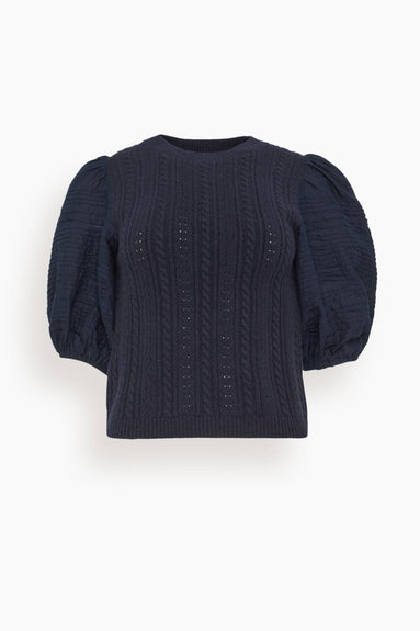 Sea Sweaters Myra Cotton Combo Sleeve Sweater in Navy Myra Cotton Combo Sleeve Sweater in Navy