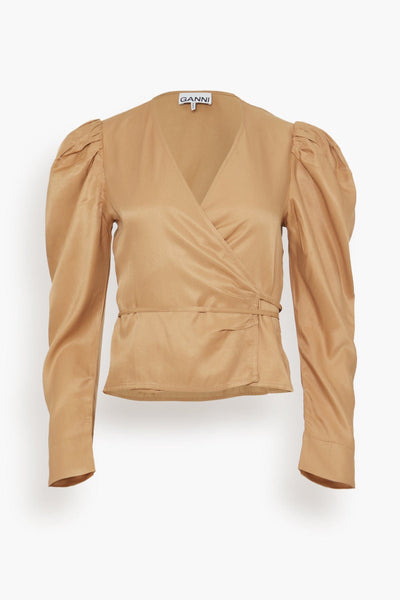 Viscose Twill Wrap Blouse in Tiger's Eye