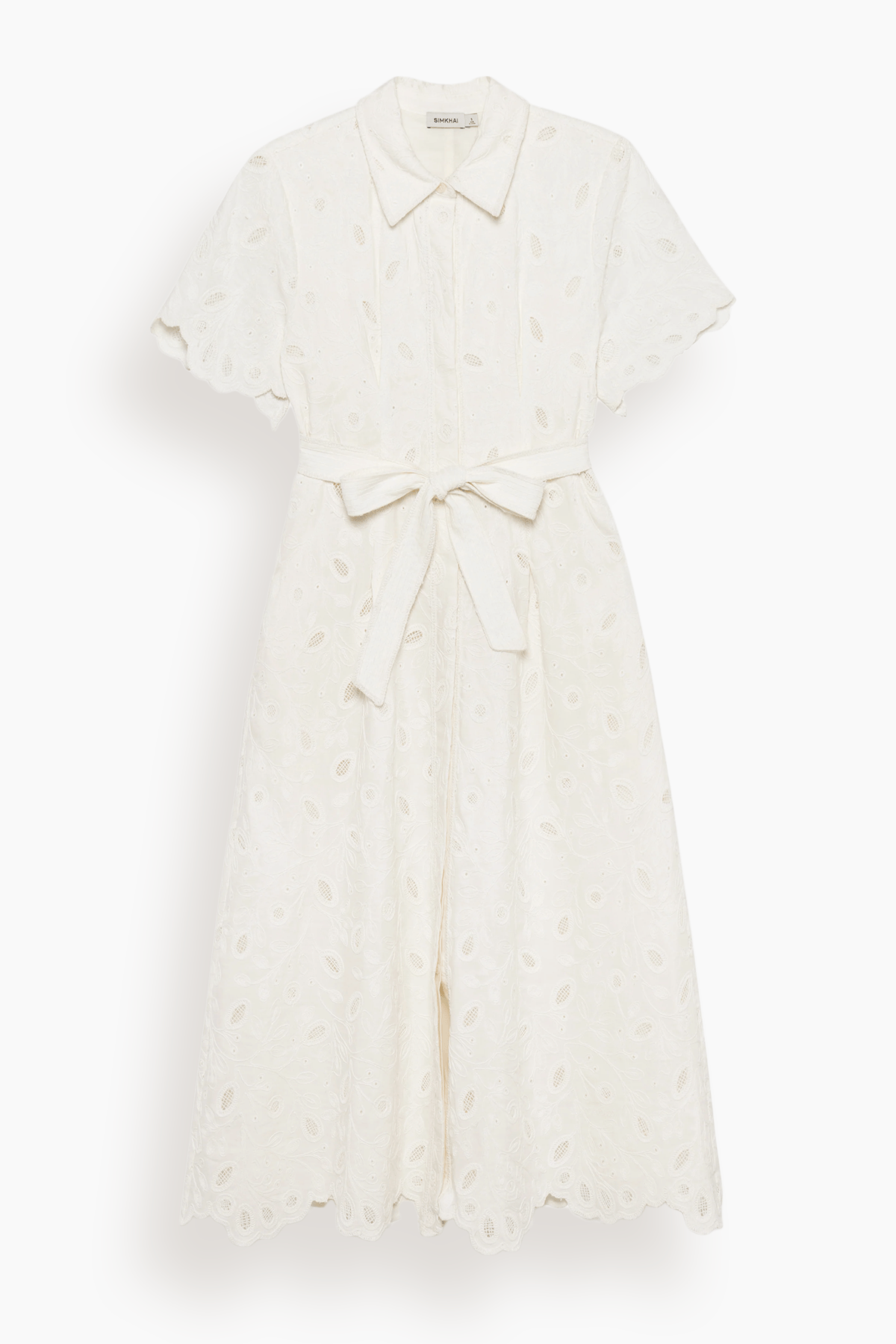 Simkhai Audria Short Sleeve Belted Midi Dress in Ivory