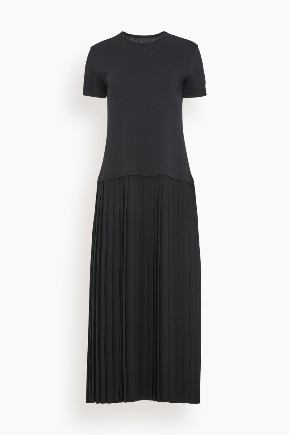 MM6 Maison Margiela Casual Dresses Short Sleeve Midi Dress with Pleated Skirt in Black MM6 Maison Margiela Short Sleeve Midi Dress with Pleated Skirt in Black