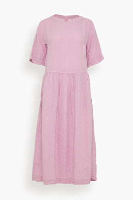 Linen Gathered Waist Dress in Washed Berry