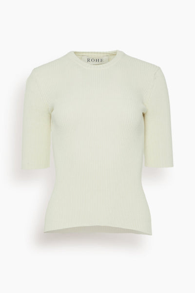 Ribbed Knitted Short Sleeve Top in Off White