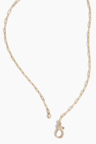 16" Pave Clasp Paperclip Chain in 14K Yellow gold