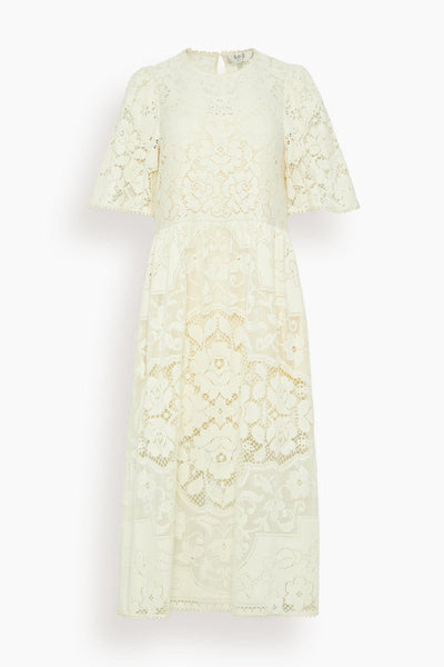 Arianna Lace Short Sleeve Midi Dress in Cream