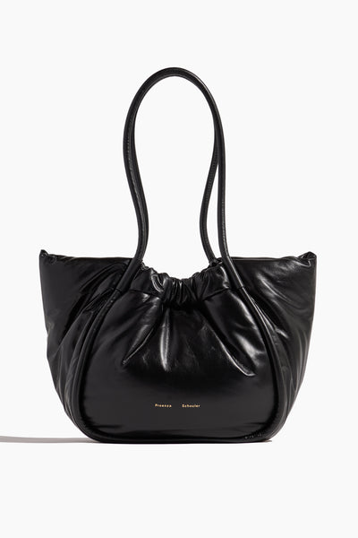 Large Puffy Nappa Ruched Tote in Black
