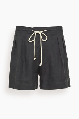 Drawstring Pleat Front Short in Black
