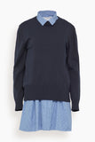 Sacai Poplin Cotton Knit Dress in Navy/Blue Stripe