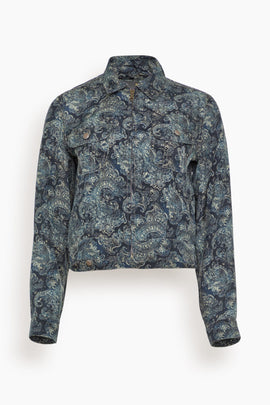 Cropped Shrunken Zip-Up in Blue Indigo Paisley