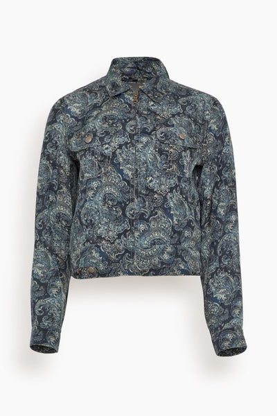 Cropped Shrunken Zip-Up in Blue Indigo Paisley