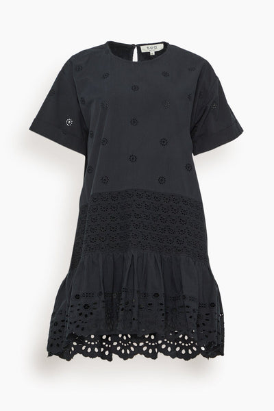 Elysse Embroidery Short Sleeve Tunic Dress in Black