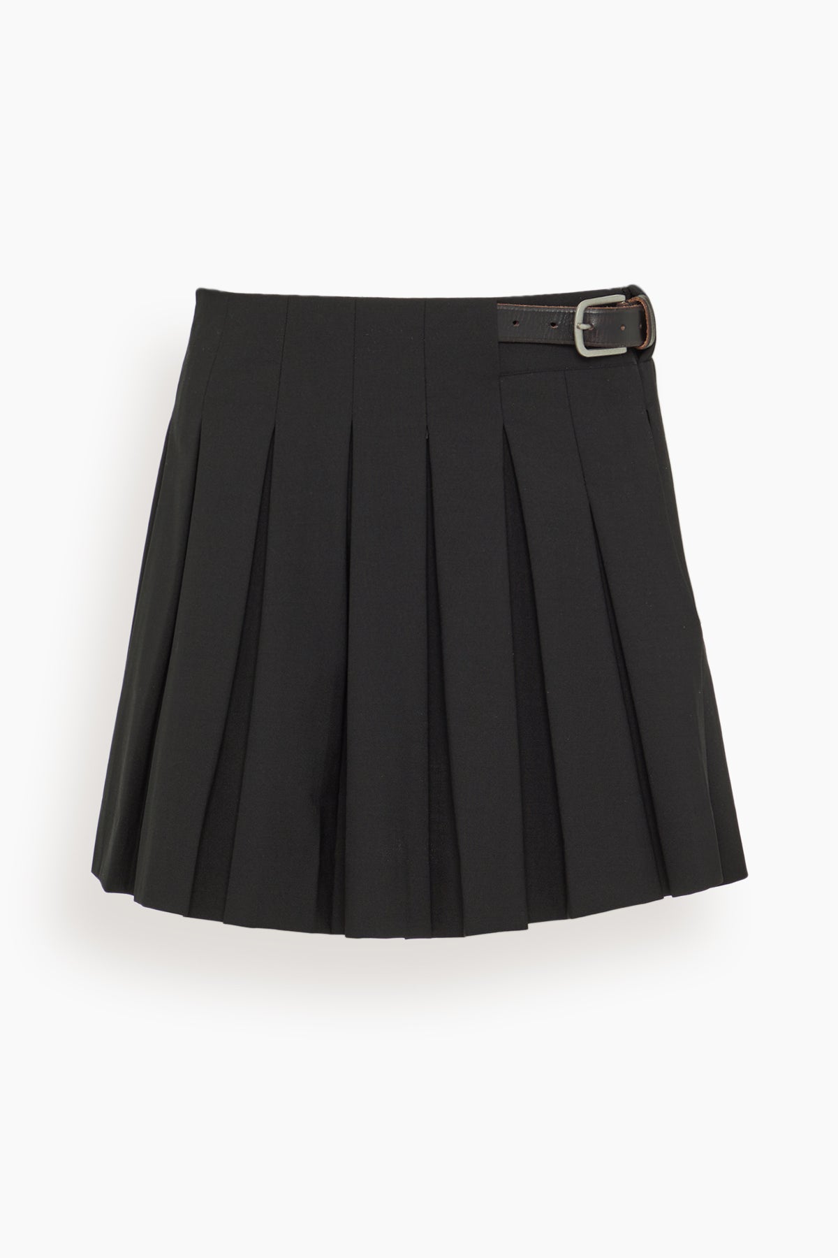 Sea Adeline Wool Suiting Belted Pleat Mini Skirt in Black