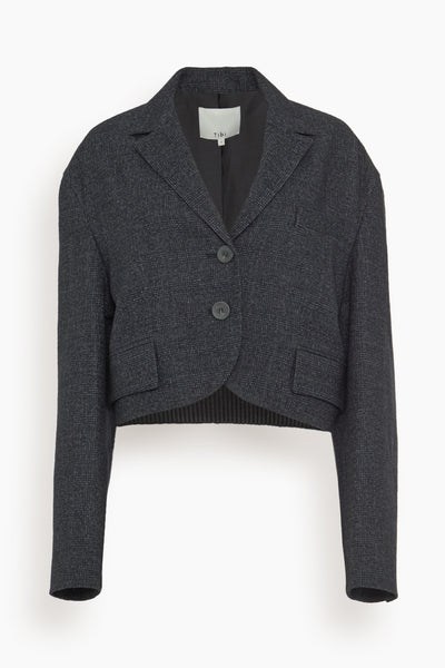 Kian Glenplaid Cropped Bomber Blazer in Grey Multi