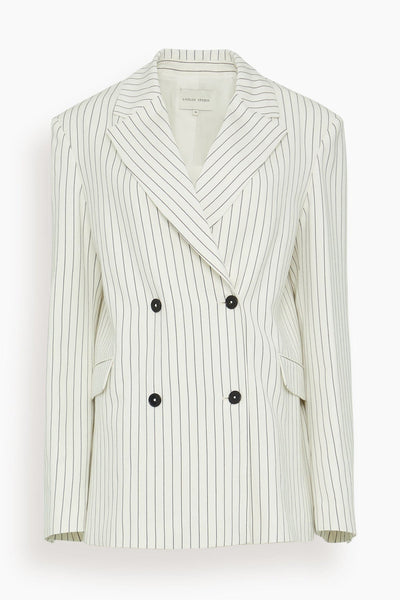 Double Breasted Jacket in Ivory/Black Stripes