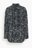 R13 Shredded Seam Ruffle Shirt in Floral on Black