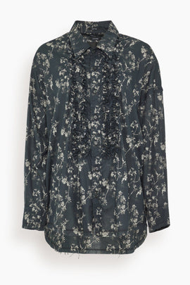 Shredded Seam Ruffle Shirt in Floral on Black