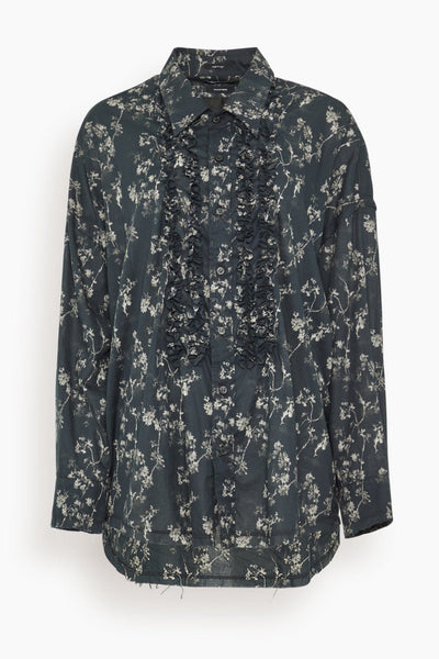 Shredded Seam Ruffle Shirt in Floral on Black