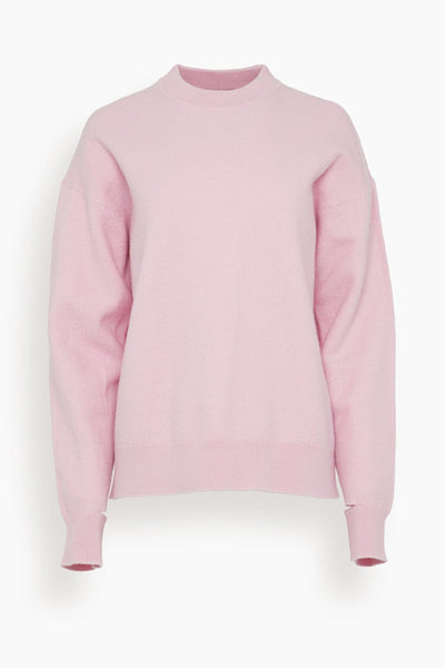 Boiled Wool Crewneck Easy Pullover in Pink