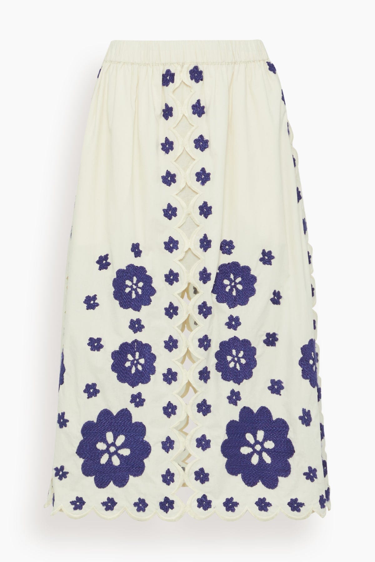 Sea Skirts Catrine Applique Midi Scallop Skirt in Blue Catrine Applique Midi Scallop Skirt in Blue