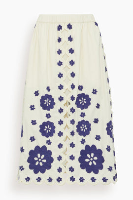 Catrine Applique Midi Scallop Skirt in Blue