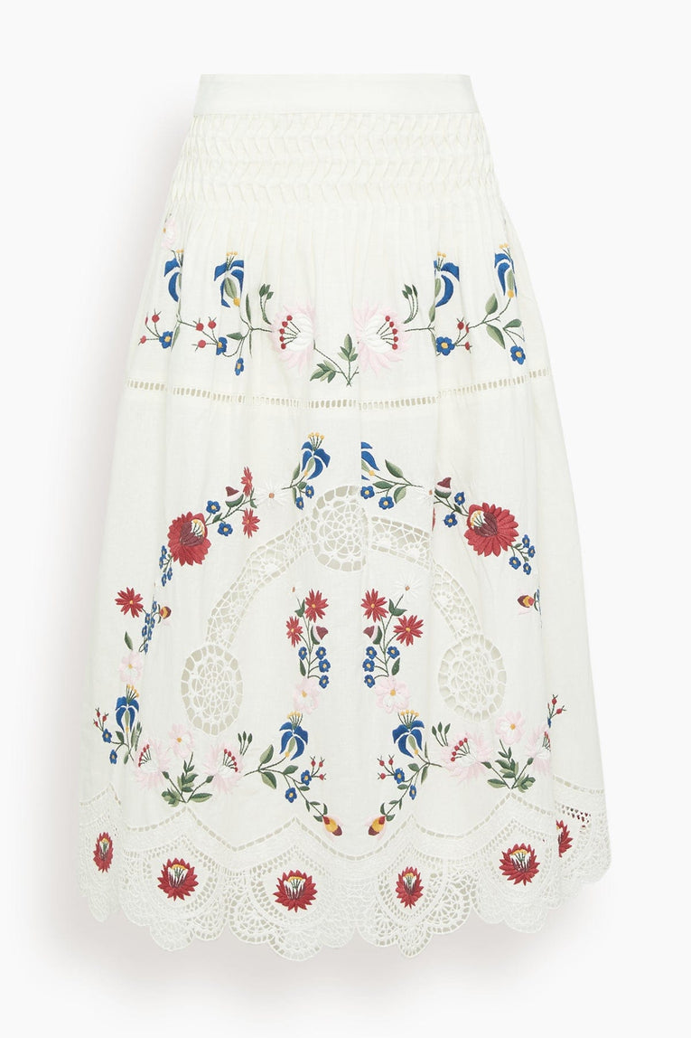 Sea Celia Embroidery Midi Skirt in Cream