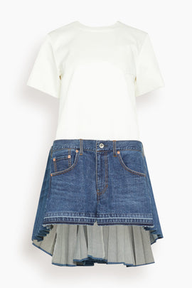 Denim Dress in Off White x Blue